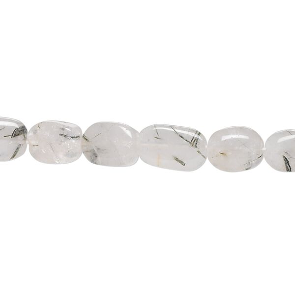Tourmalinated quartz 1pkg1, hand-cut flat oval bead natural 15.5-16 inch 9x8mm-12x10mm image number 0