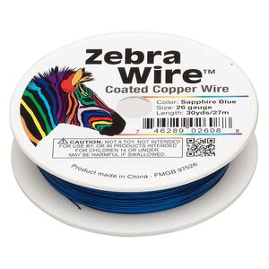 Wire, Zebra Wire™, color-coated copper, sapphire blue, round, 26 gauge. Sold per 30-yard spool.