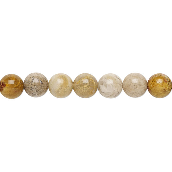 Bead, Indonesian fossil coral (natural), 6mm round, B grade, Mohs hardness 6-1/2 to 7. Sold per 15-1/2" to 16" strand. image number 0