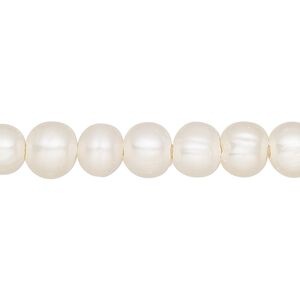 Pearl, cultured freshwater (bleached), white, 7-8.5mm semi-round, C- grade, Mohs hardness 2-1/2 to 4. Sold per 8-inch strand, approximately 27-30 beads.