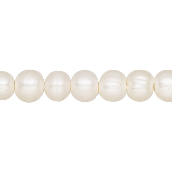 Pearl, cultured freshwater (bleached), white, 7-8.5mm semi-round, C- grade, Mohs hardness 2-1/2 to 4. Sold per 8-inch strand, approximately 27-30 beads. image number 0