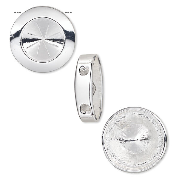 Pendant, Almost Instant Jewelry®, slide, silver-plated "pewter" (zinc-based alloy), 22mm single-sided round with 14mm rivoli setting. Sold individually. image number 0