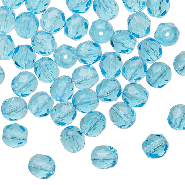 Bead 1pkg60 Czech fire-polished glass, 6mm faceted round, transparent light turquoise blue image number 0