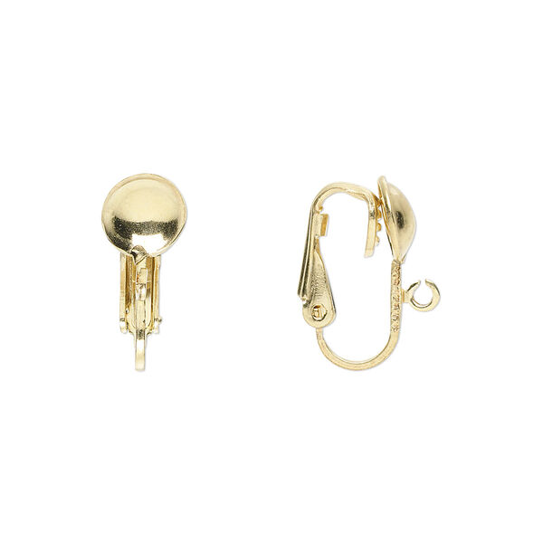Earring, clip-on,12Kt gold-filled, 16mm leverback with 7mm half ball and open loop. Sold per pair. image number 0