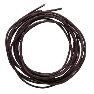 Cord, leather (dyed), brown, 3mm round. Sold per pkg of (4) 36-inch strands.