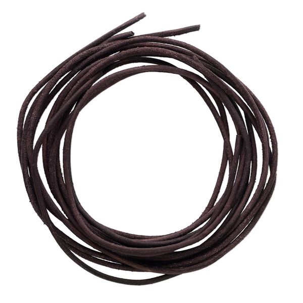 Cord, leather (dyed), brown, 3mm round. Sold per pkg of (4) 36-inch strands. image number 0
