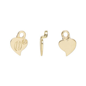 Bail, Aanraku&reg;, glue-on earring, 18Kt gold-plated "pewter" (zinc-based alloy), 13x9mm with 9x9mm heart flat base. Sold per pkg of 2 pairs.