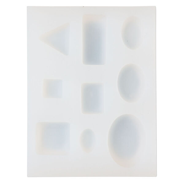 Mold, silicone, white, 4-13/16 x 3-5/8 x 1/2 inches with oval / square / rectangle / triangle. Sold individually. image number 0