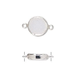 Link, white druzy agate (natural) and sterling silver, 12mm single-sided flat round. Sold per pkg of 2.