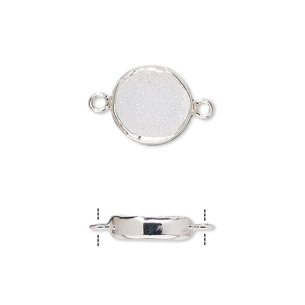 Link, white druzy agate (natural) and sterling silver, 12mm single-sided flat round. Sold per pkg of 2. image number 0