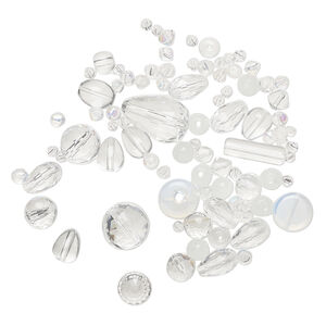 Bead mix 1pkg1 glass, translucent and transparent sea "opal", 3mm-25x18mm mixed shapes, 1 ounce.