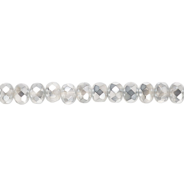 Bead, Czech fire-polished glass, metallic chrome, 5x4mm faceted rondelle. Sold per 15-1/2" to 16" strand. image number 0
