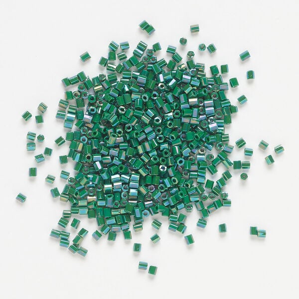 Seed bead, Dyna-Mites&trade;, glass, 1pkg1/2kg, #11 2-cut hex, opaque rainbow pine green (774R 11/0 2CUT) image number 1