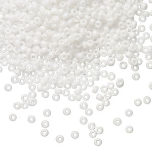 Seed bead, Miyuki, glass, pkg/250g, #11 rocaille, opaque matte rainbow chalk white, (RR-402FR).