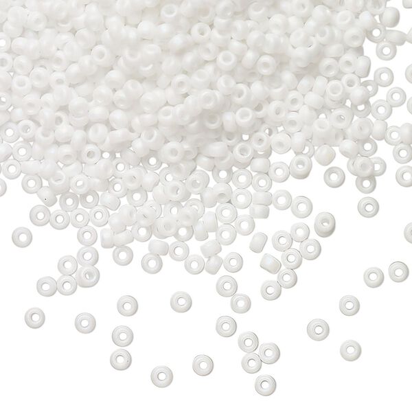 Seed bead, Miyuki, glass, pkg/250g, #11 rocaille, opaque matte rainbow chalk white, (RR-402FR). image number 0