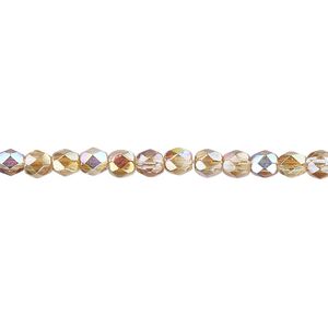 Bead, Czech fire-polished glass, clear celsian AB, 4mm faceted round. Sold per 15-1/2" to 16" strand.