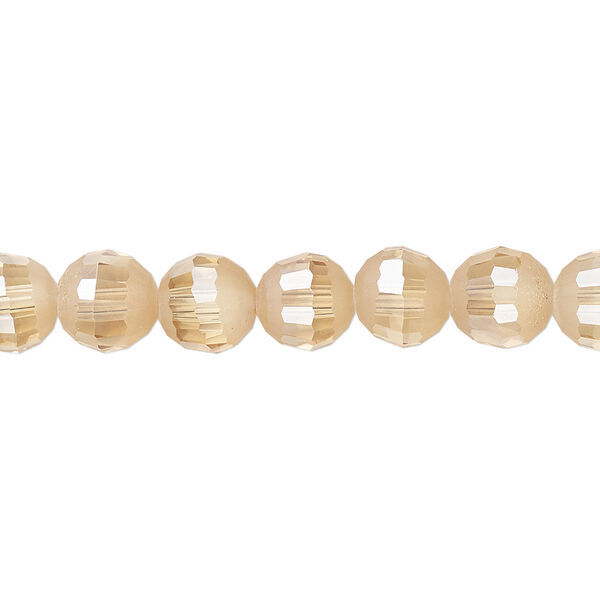 Bead 1pk 96 facets translucent amber peach AB half-matte, Celestial Crystal® 8mm round 8 inch image number 0