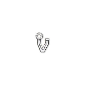 Charm, silver-finished "pewter" (zinc-based alloy), 8x6.5mm alphabet letter V. Sold per pkg of 2.