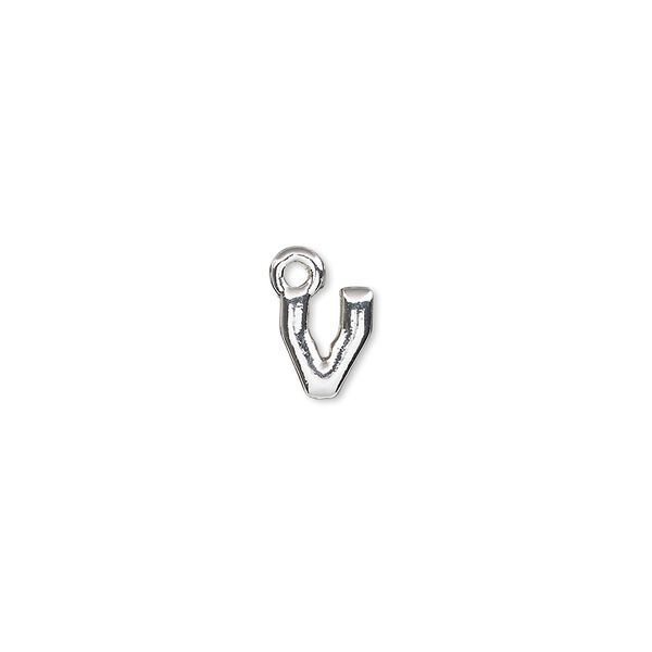 Charm, silver-finished "pewter" (zinc-based alloy), 8x6.5mm alphabet letter V. Sold per pkg of 2. image number 0