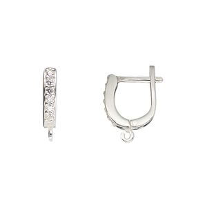 Earring 1pkg2 sterling silver / cubic zirconia, 12mm oval / latch-back / open loop, clear 1 pair