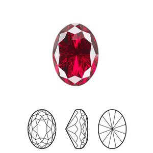 Fancy stone 1pk scarlet foil back, Crystal Passions® 18x13mm magical oval 4160