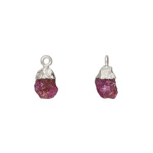 Ruby / sterling silver 1pkg1, electrocoated hand-cut nugget drop 8x5mm-9x7mm