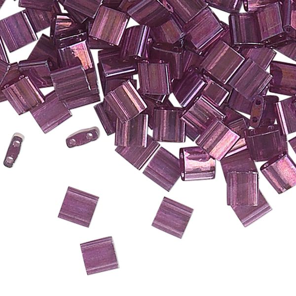 Seed bead, TILA®, glass, pkg/250g, 5mm full tila square, translucent gold luster light amethyst, (TL-316). image number 0