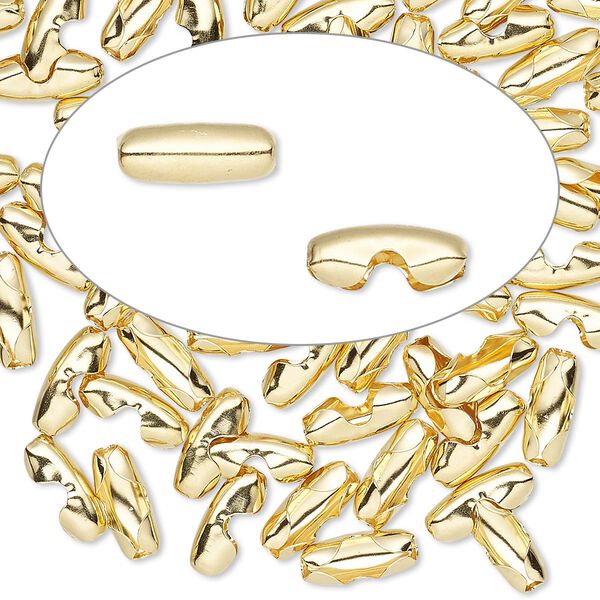 Ball chain connector, gold-plated brass, 9x3mm, fits 2.4mm ball chain. Sold per pkg of 100. image number 0