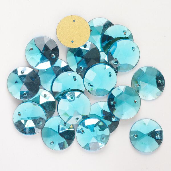 Sew-on 20pk aqua blue foil back, vintage Preciosa Czech crystal 20mm round image number 0