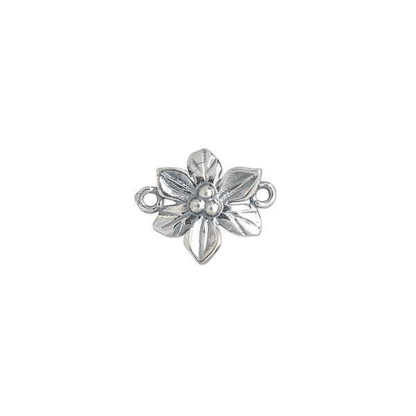 Link, JBB Findings, antiqued sterling silver, 12.5x11.5mm single-sided flower. Sold individually. image number 0