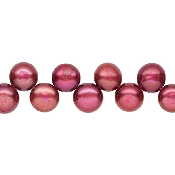 Pearl, cultured freshwater (dyed), magenta, 6-7mm top-drilled flat-sided round with 0.4-0.5mm hole, B- grade, Mohs hardness 2-1/2 to 4. Sold per 14-inch strand. image number 0