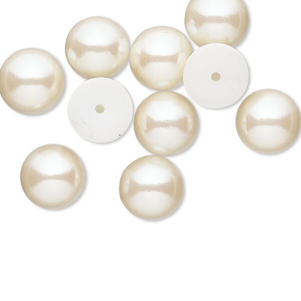 Cabochon, vintage Japanese acrylic pearl, antique white, 10mm half-drilled non-calibrated round. Sold per pkg of 10. image number 0