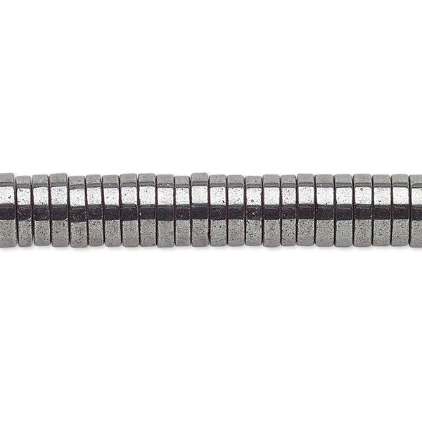 Bead, Hemalyke™ (man-made), black, 4x1mm heishi. Sold per 8-inch strand, approximately 200 beads. image number 0