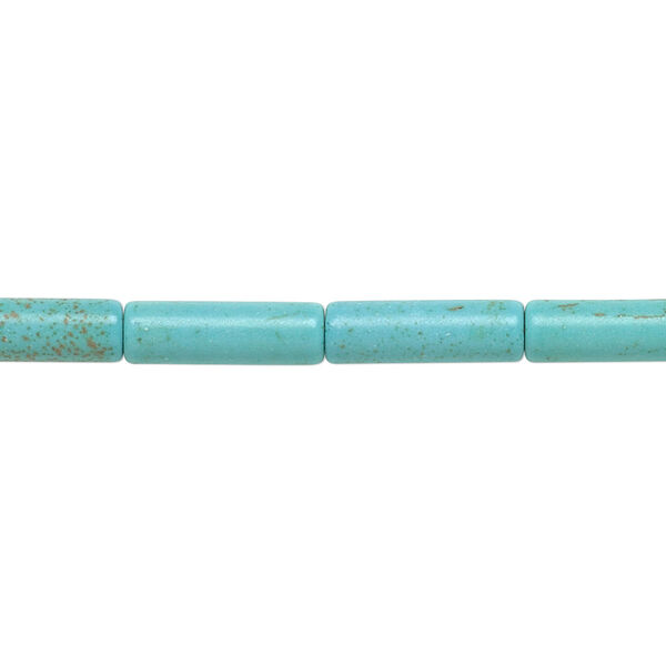 Bead, magnesite (dyed / stabilized), blue-green, 13x4mm round tube, C grade, Mohs hardness 3-1/2 to 4. Sold per 15-inch strand. image number 0
