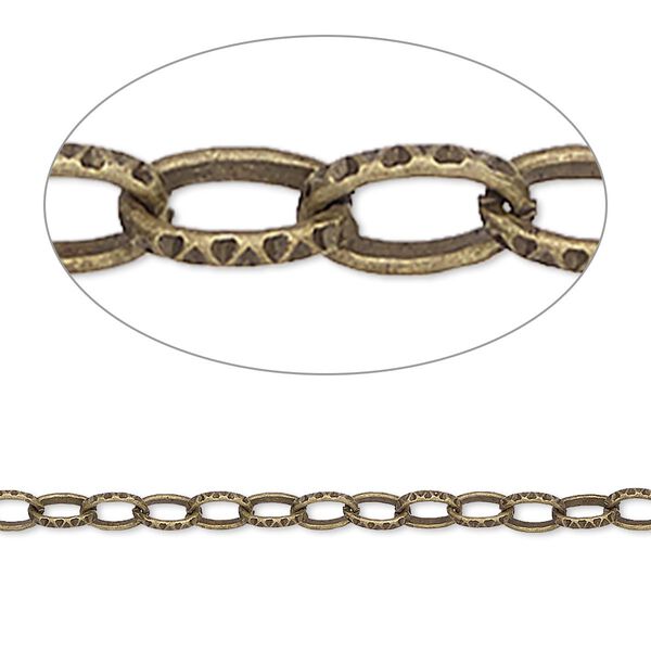 Chain, antique brass-plated steel, 3mm textured cable. Sold per pkg of 5 feet. image number 0