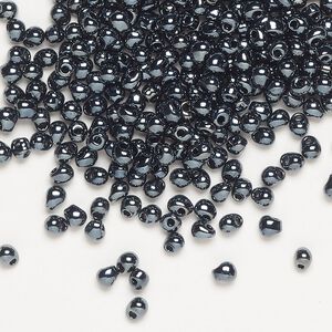 Seed bead, Miyuki, glass, pkg/250g, 3.3x2.8mm mini fringe, opaque gunmetal silver (DP-451).