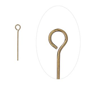 Eye pin, antique gold-plated brass, 3/4 inch, 24 gauge. Sold per pkg of 100.