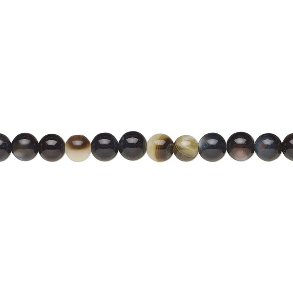 Bead, black lip shell (natural), 4mm round, Mohs hardness 3-1/2. Sold per 15-1/2 to 16-inch strand. image number 0