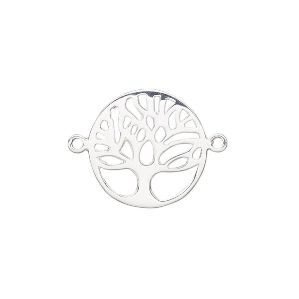 Link, sterling silver, 18mm double-sided flat round with cutout tree of life. Sold individually. image number 0