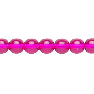 Bead, Czech dipped décor glass druk, hot pink, 8mm round. Sold per 15-1/2" to 16" strand.