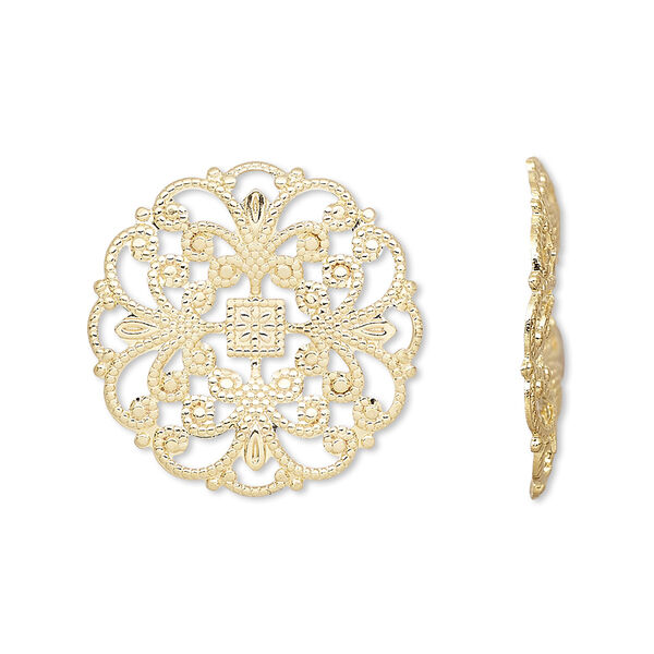 Component, gold-plated brass, 22mm filigree round. Sold per pkg of 24. image number 0