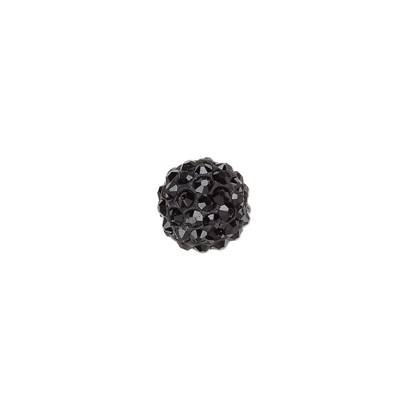 Bead, glass rhinestone / epoxy / resin, black, 10mm round. Sold individually. image number 0