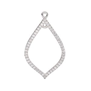 Drop, cubic zirconia and rhodium-plated sterling silver, clear, 29.5x19.5mm single-sided open teardrop with loop. Sold individually.