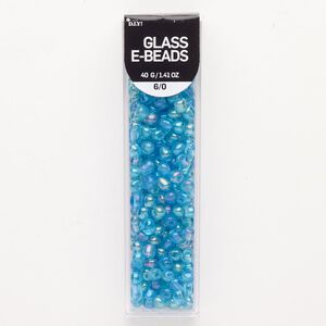 Seed bead, glass, pkg/40g, translucent iridescent aqua blue, #6 round.