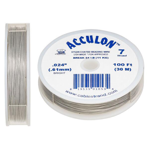Beading wire, Acculon®, nylon-coated stainless steel, clear, 7 strand, 0.024-inch diameter. Sold per 100-foot spool. image number 0
