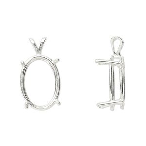 Pendant, Sure-Set™, sterling silver, 18x13mm with pre-notched 4-prong oval basket setting. Sold individually.