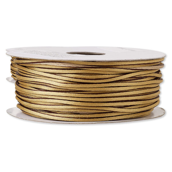 Cord, Satinique™, nylon, tan / light brown / brown, 2mm regular with vertical stripe. Sold per 100-foot spool. image number 0