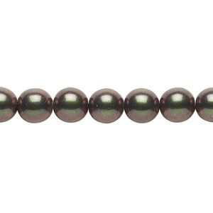 Bead, Czech glass druk, metallic green, 8mm round. Sold per 15-1/2" to 16" strand, approximately 50 beads.