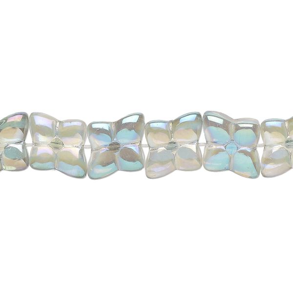 Bead, glass, translucent green AB, 9mm flower. Sold per 15-1/2" to 16" strand. image number 0