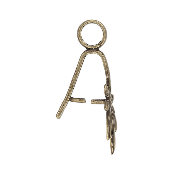 Bail, JBB Findings, ice-pick, antiqued brass, 25x15.5mm leaf with 12mm grip length. Sold individually. image number 1